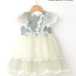 White & Green Lace Frocks with Flower Applique
