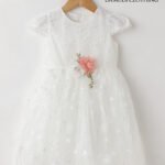 White Lace Frocks with Flower Applique