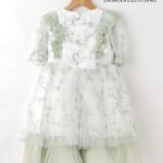 Floral Lace Frocks with Green Tulle Skirt