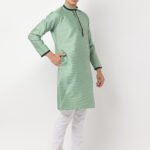 Men Sea Green Checked Kurta