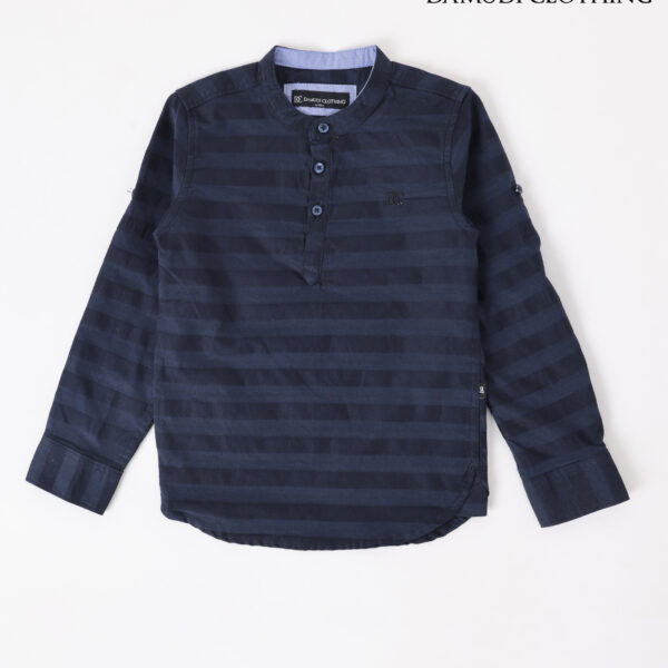 Navy Striped Mandarin Collar Shirt