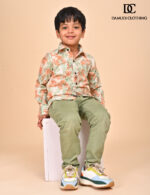 Colorful patterned shirt for kids – orange, green, and white cotton boys shirt by Damudi Clothing