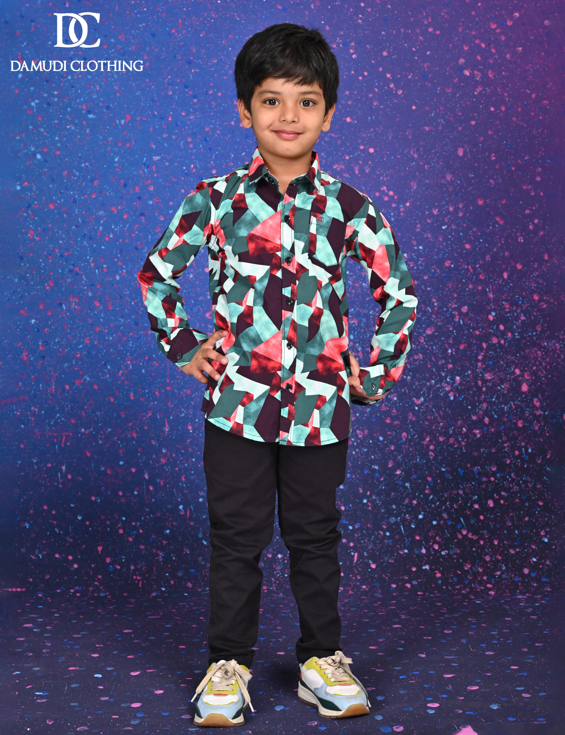 CH7_3951 geometric patterned shirt for kids - Image 2